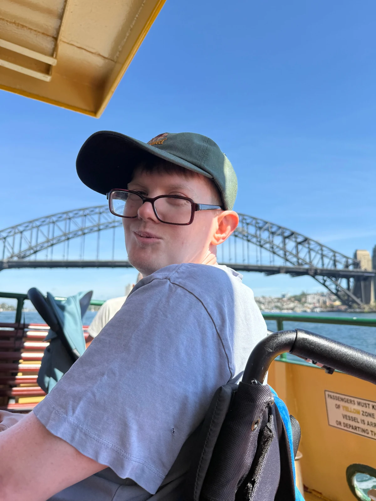 James enjoying a boat trip on Sydney Harbour
