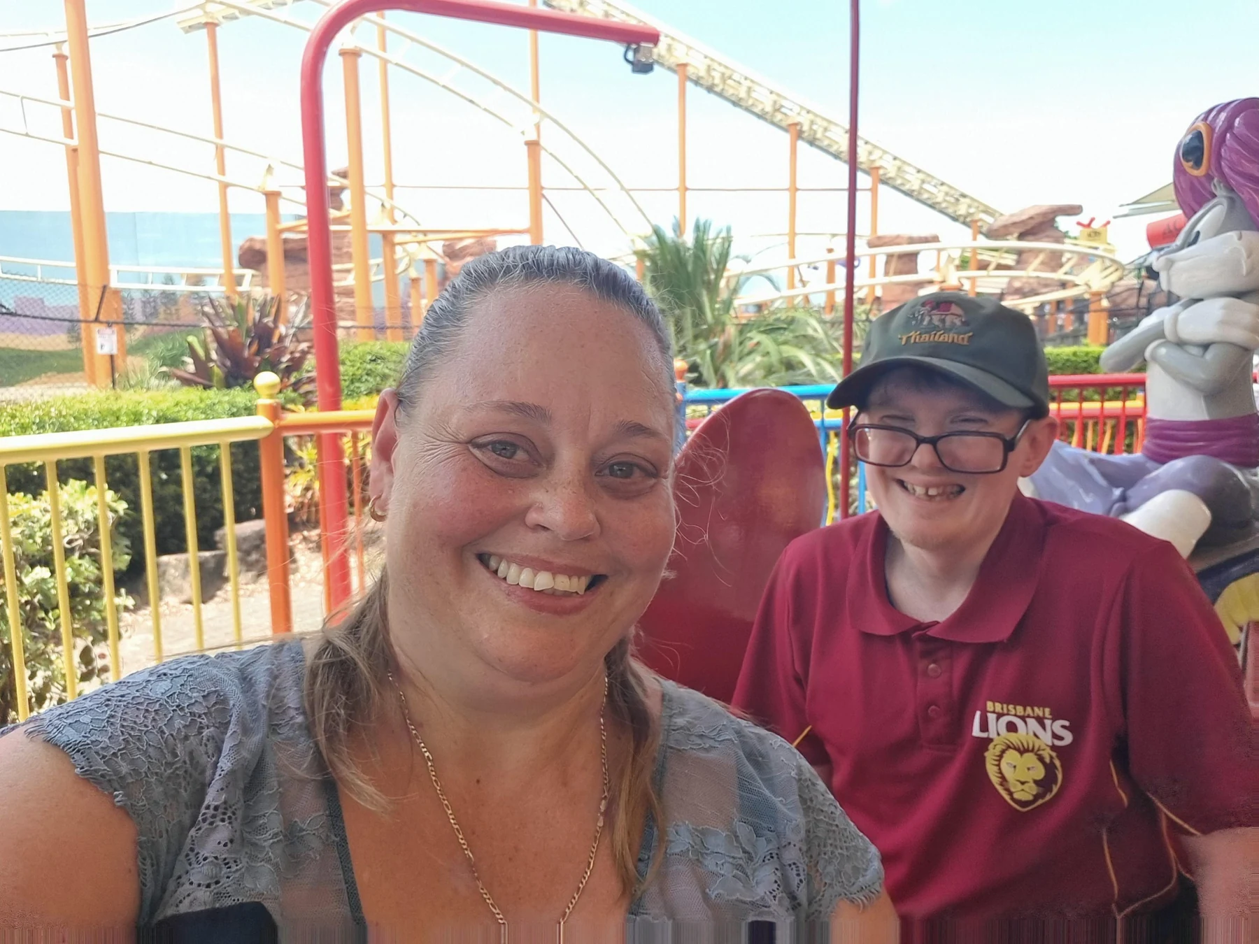 James enjoying an outing with a support worker